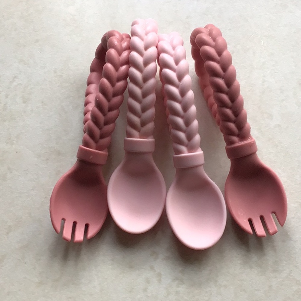 2 sets of pink itzy ritzy spoon/fork sets and silicone bowl - Picture 2 of 5